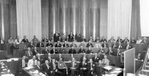 In March 1965, the OKFB Board appointed a 22-member program study committee to assess the functionality of the organization and find ways to better serve the needs of members. A special conference of county presidents, pictured here, was then held at the Center for Continuing Education at the University of Oklahoma to analyze the recommendations. After conference attendees endorsed the report, a special session of voting delegates approved the recommended proposal to increase Farm Bureau membership dues to a minimum of $15 in order to finance a portion of the expanded program.