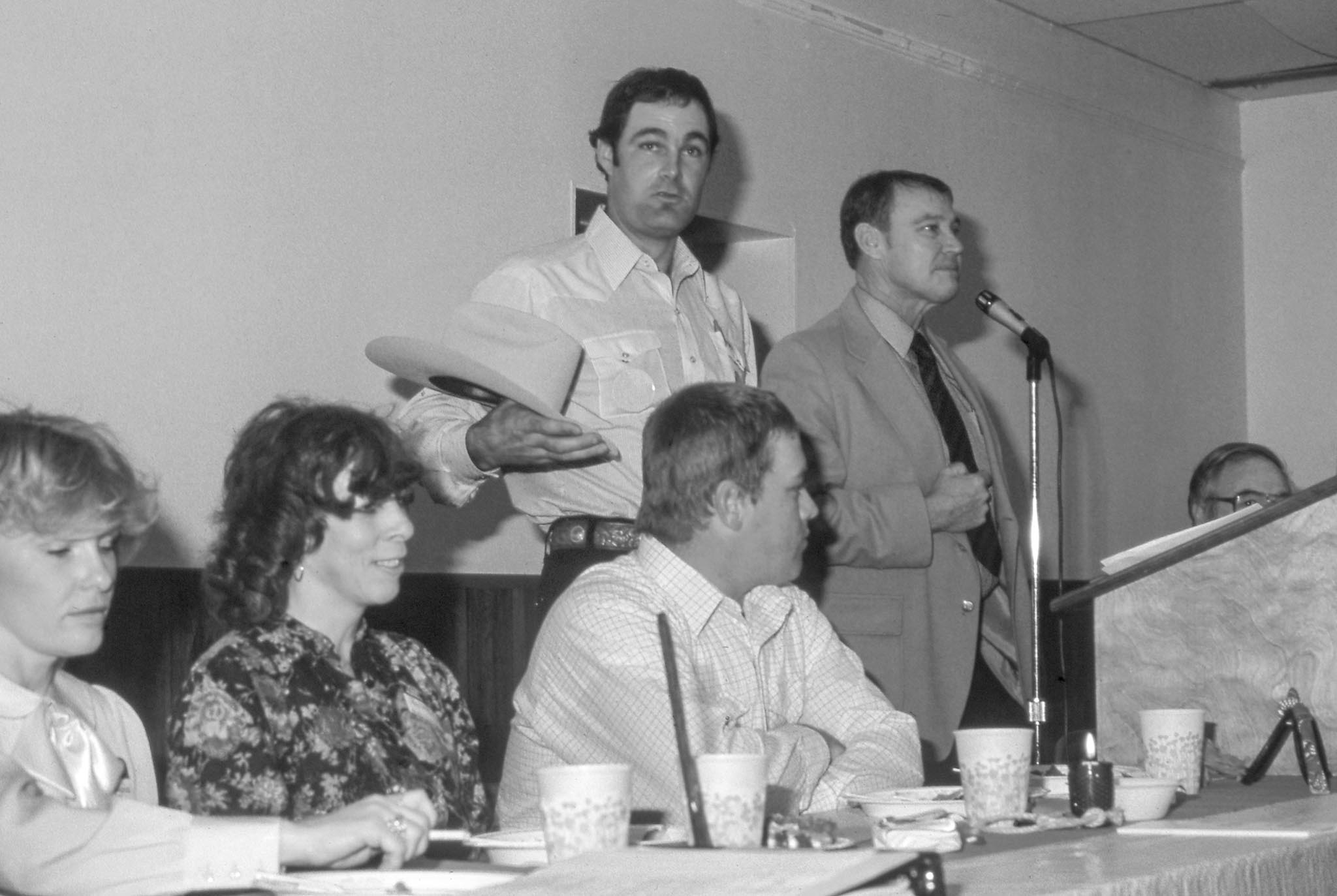 This photo of Payne County Farm Bureau’s annual meeting in 1984 illustrates the typical scene found in counties across the state during fall. In 1984, Oklahoma Farm Bureau members brought several resolutions concerning the federal fiscal policy to recommend to the American Farm Bureau Federation.
