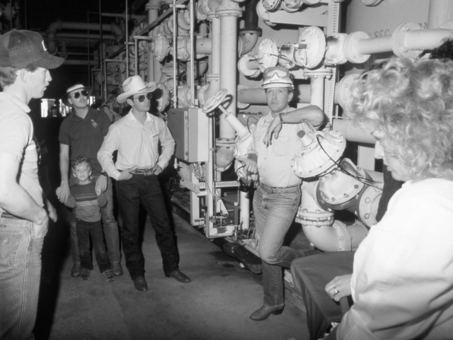 In this photo, OKFB Young Farmers & Ranchers members tour Farmland Industries for a firsthand look at the plant’s manufacturing process for urea and nitrate fertilizers during the group’s winter conference held in Enid in 1987.