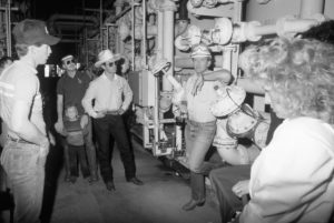 In this photo, OKFB Young Farmers & Ranchers members tour Farmland Industries for a firsthand look at the plant’s manufacturing process for urea and nitrate fertilizers during the group’s winter conference held in Enid in 1987.