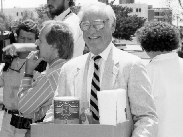 The Great Flood of 1993 in the Midwest is considered one the most significant and damaging natural disasters in the history of the United States. Oklahoma Farm Bureau members stepped up to donate food, cleaning items, paper products and other goods to send to families hit hard by the flood. In this photo, OKFB President James L. Lockett lends a hand to load a relief truck headed for the flood-ravaged Midwest. OKFB members also sent monetary donations to a special disaster aid fund created by the American Farm Bureau Federation.