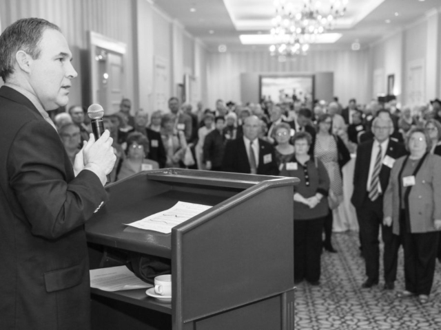 Oklahoma Attorney General Scott Pruitt speaks to a crowd of Oklahoma Farm Bureau members at the 2014 OKFB Legislative Leadership Conference at the Skirvin Hotel in Oklahoma City. Pruitt’s address was a highlight of the two-day conference, which provided OKFB members a chance to personally connect with legislators, public officials and agricultural experts as they discussed emerging agricultural and policy issues.